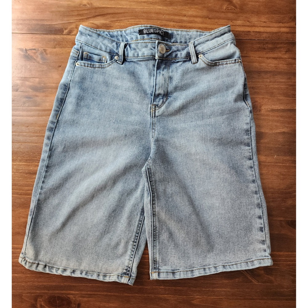 Blue Spice Grunge Bermuda Denim Shorts Longline Light Wash Size 1 Blue